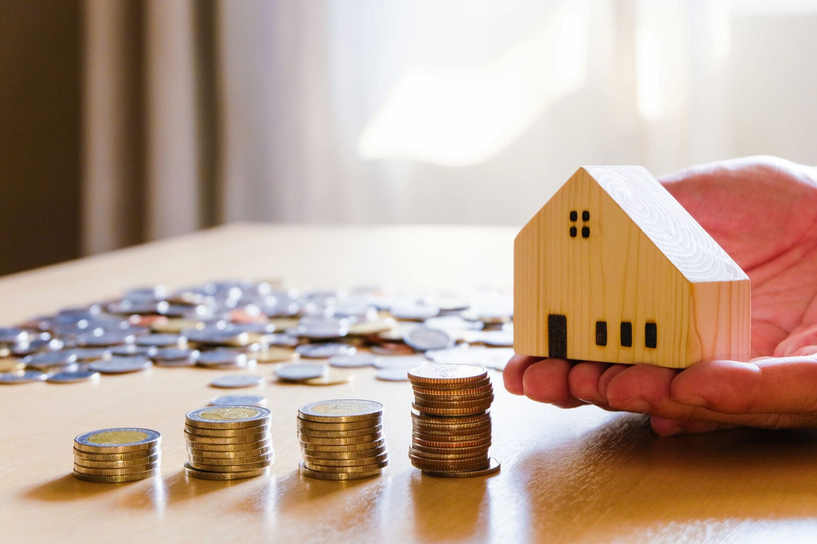 House model with stacked coins