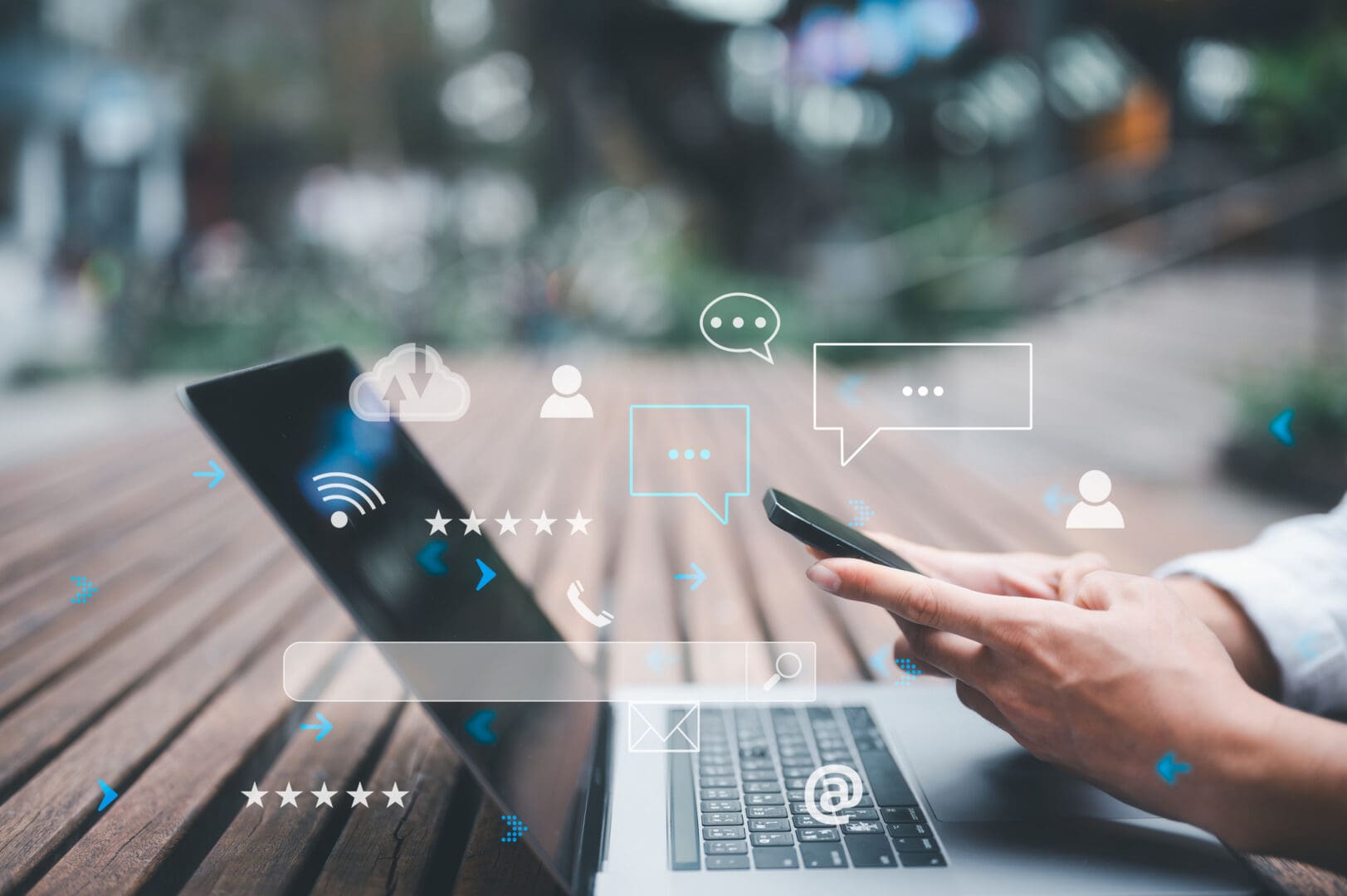 Social media interaction on mobile and laptop
