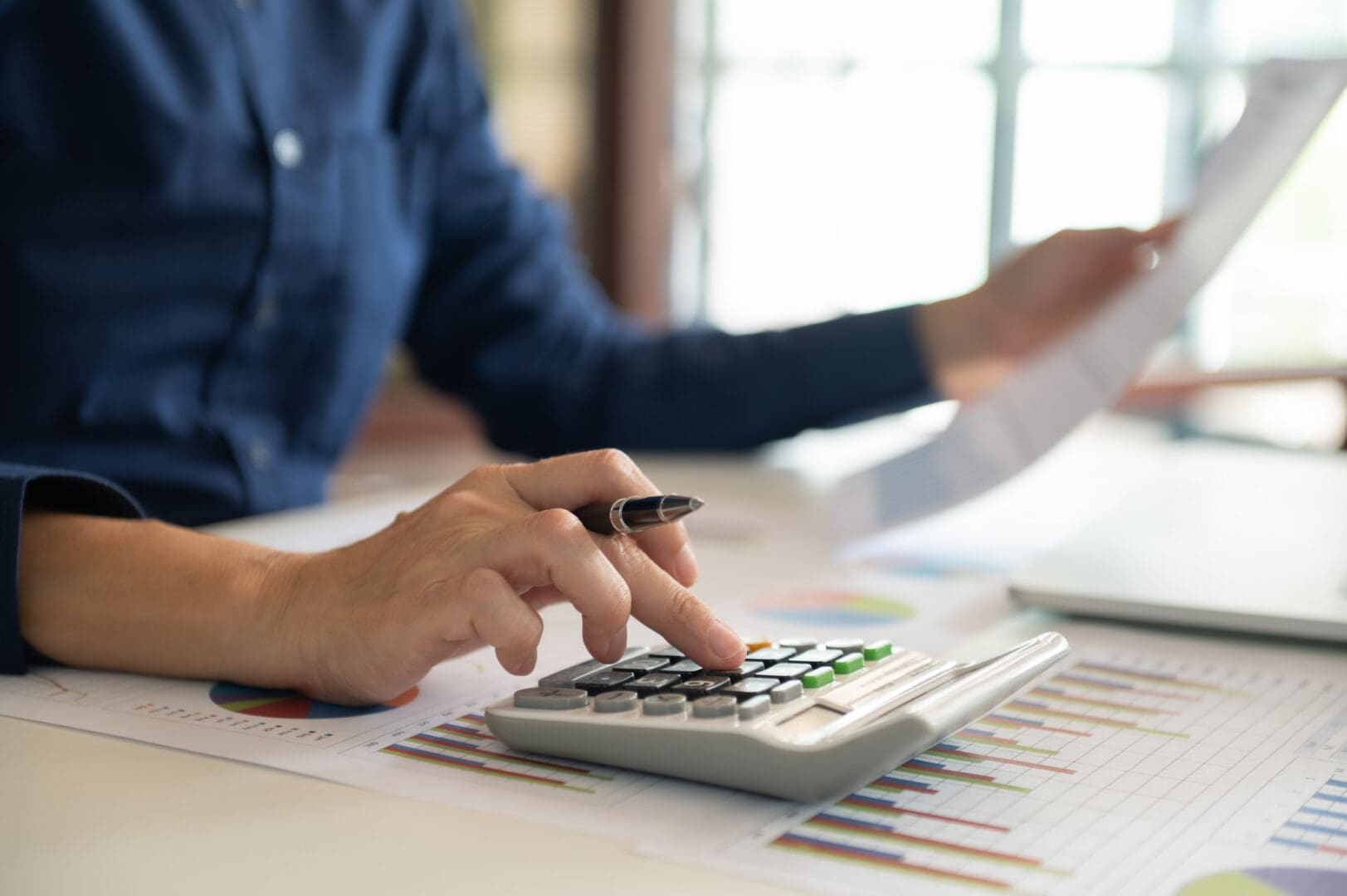 Business professional analyzing financial data