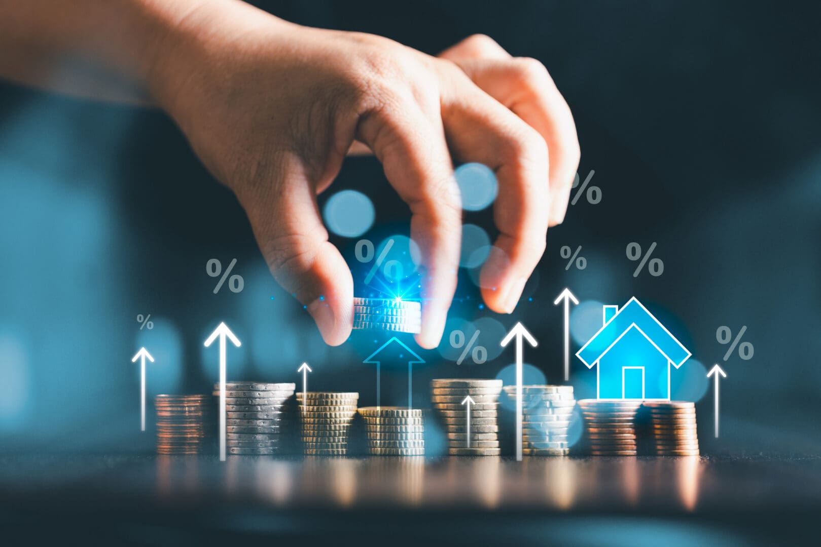 Coins with investment and growth icons