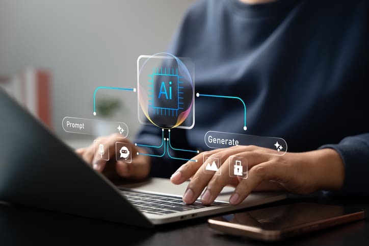 Person working on AI generation using a laptop.