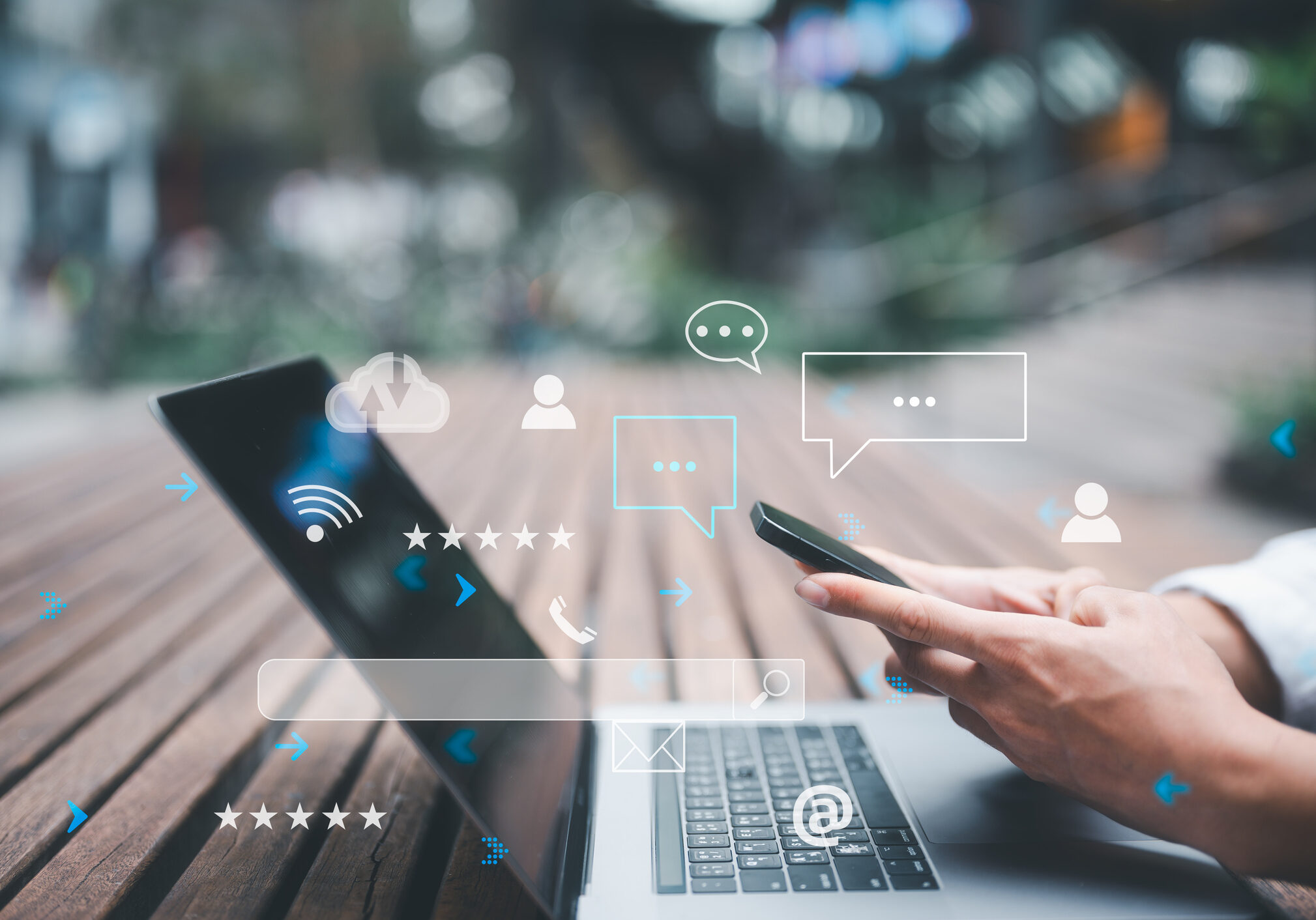 Social media interaction on mobile and laptop