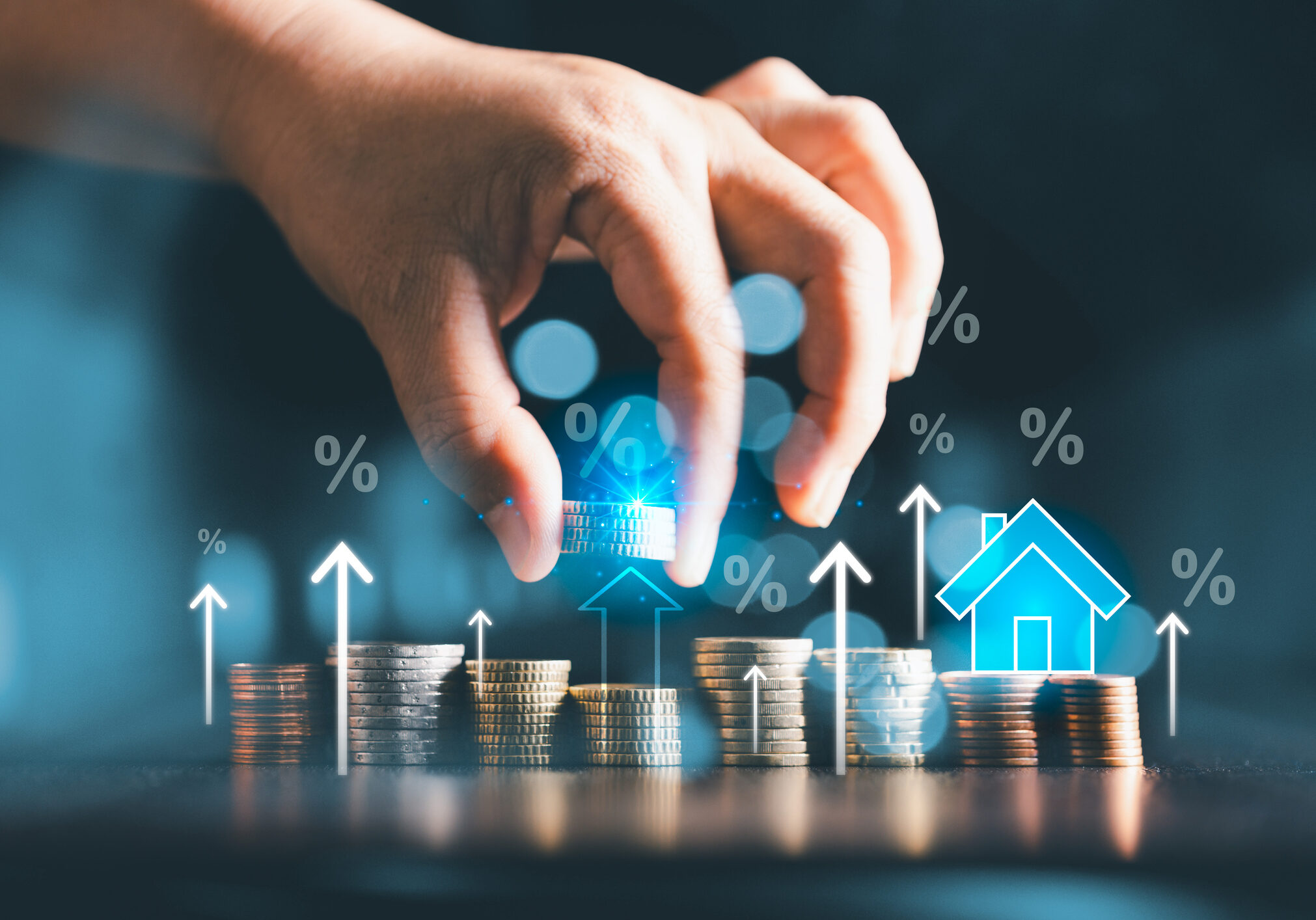 Coins with investment and growth icons