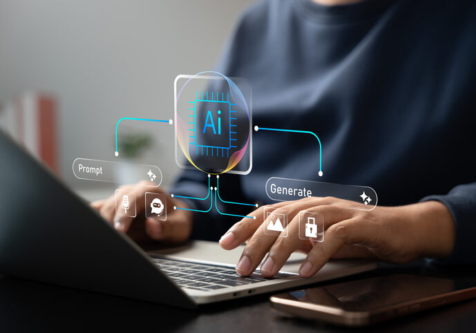Person working on AI generation using a laptop.